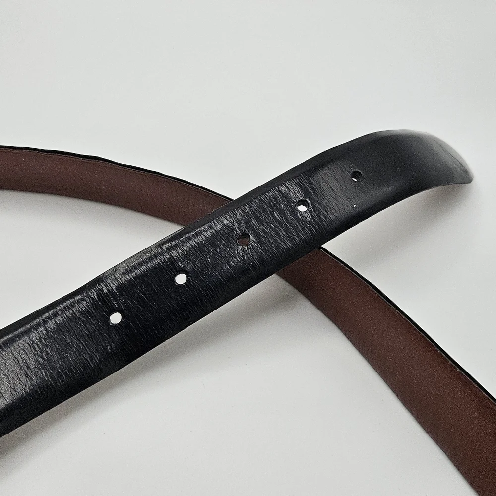 Cole Haan black leather belt with square silver tone buckle size 38